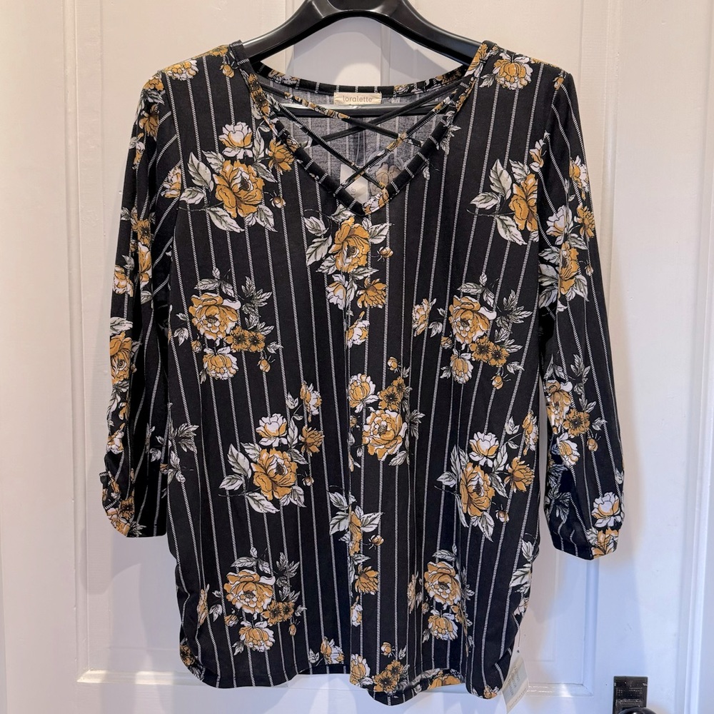 *New with tags* Black, Loralette, Striped, Floral Top